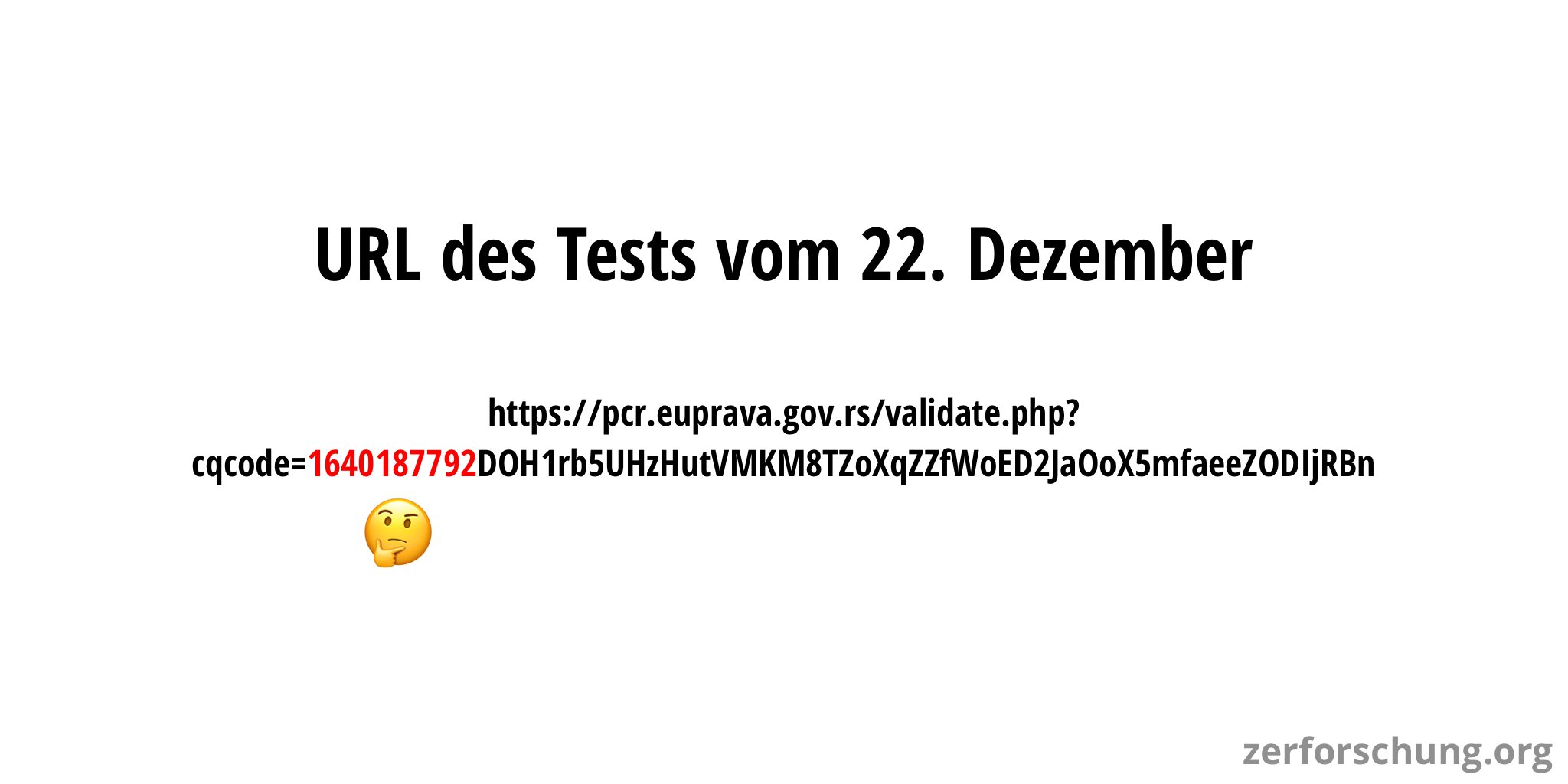 URL zur Verifikations-Website des Tests vom 22. Dezember, mit hervorgehobenem Abschnitt des Timestamps