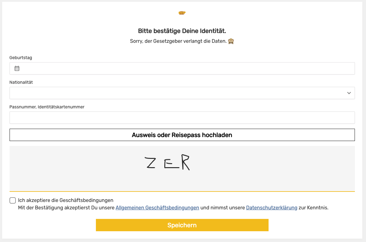 Teil des Check-In-Formular einer likeMagic-Instanz. Abgefragt werden Geburtsdatum, Nationalität, Passnummer, Unterschrift und eine Zustimmung zu den AGB und der Datenschutzerklärung